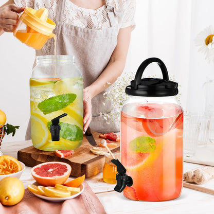 Havawish 2 Pcs 1 Gallon Plastic Beverage Dispenser with Spigot Clear Summer Kitchen Fridge Drink Dispenser for Parties Lemonade Juice Tea Beer Cold Water (Red,Cylinder)