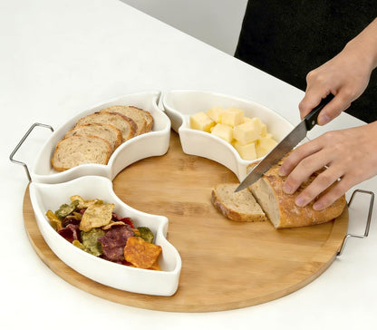 Chip and Dip Serving Set, Serving Platters, 11 inch Ceramic Appetizer Serving Tray, Porcelain Divided Serving Dishes, 6-Compartment Removable Appetizer Snack Dishes, Serving Platters and Trays