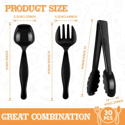 30 Pcs Clear Plastic Serving Utensils Set - Includes 10 Spoons, 10 Tongs, 10 Forks - Heavy Large Disposable Serving Utensils for Parties, Holidays & Events (Clear)