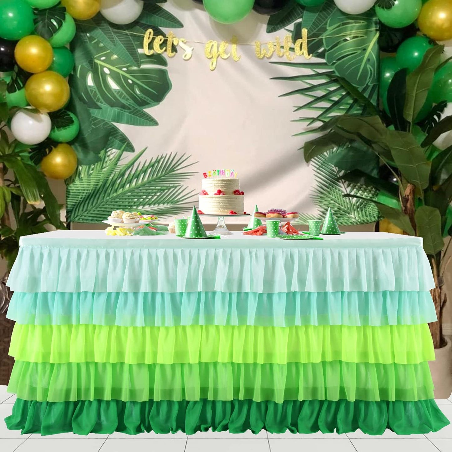 Pastel Rainbow Table Skirt Ruffle Party Tablecloth for Rectangle Table 6ft Birthday Party Baby Shower