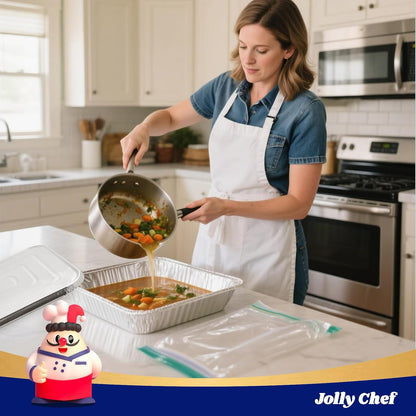 JOLLY CHEF 9x13 Aluminum Foil Pans (30 Pack) - Disposable Half Size Deep Steam Foil Pans for Roasting Turkey, Lasagna, Casseroles - Thanksgiving, Christmas, Parties, Catering
