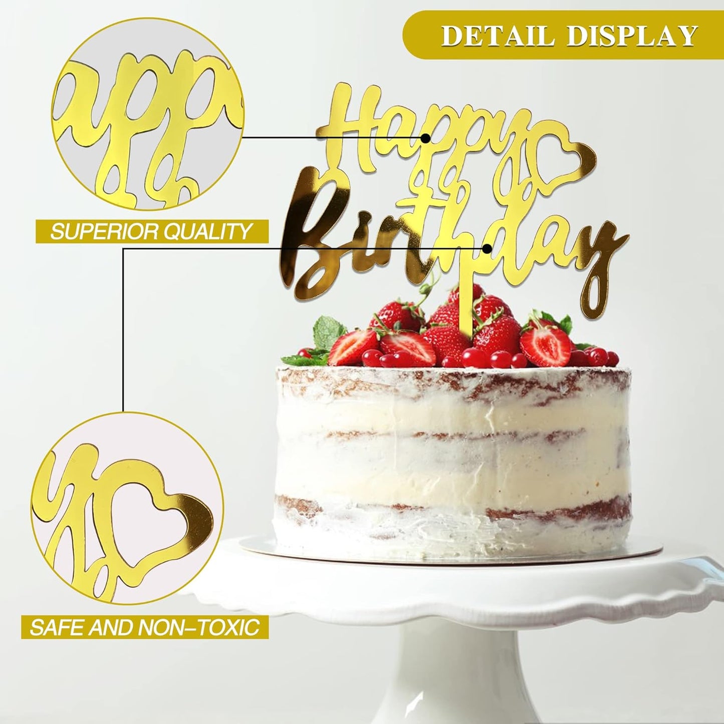 40 PCS Happy Birthday Cake Topper Acrylic Cupcake Topper A Series of Birthday Cake Supplies Decorations 10 Styles 4 Colors