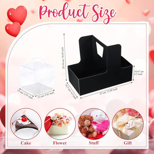 Qinyoung 12 Sets Mother's Day Flower Gift Box Cake Flower Gift Boxes with 12 Pcs Transparent PVC Cake Boxes Mother's Day Box for Teacher,Mom Wedding, Birthday Party(White,Classic,Blank)