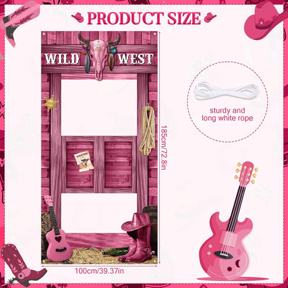 Large Cowgirl Party Decorations Wild West Pink Photo Banner Fun Frame Banner West Wanted Photo Booth Prop Wild Western Selfie Banner for Wild West Western Theme Birthday Party Game Decoration Supplies