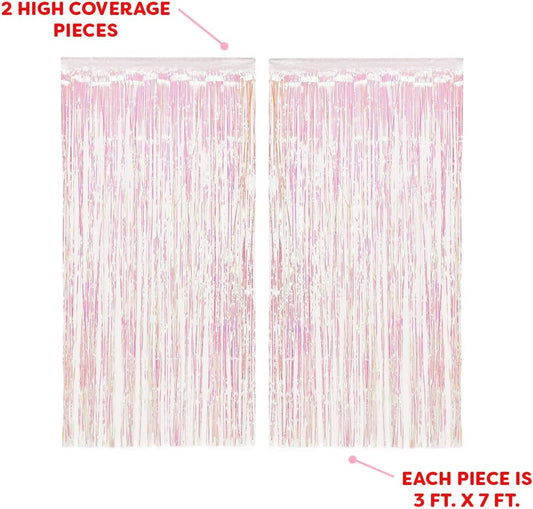 xo, Fetti Decorations Iridescent Fringe Foil Curtain - Set of 2 | Bachelorette Party Bridal Shower Backdrop, Wedding, Birthday Photo Booth