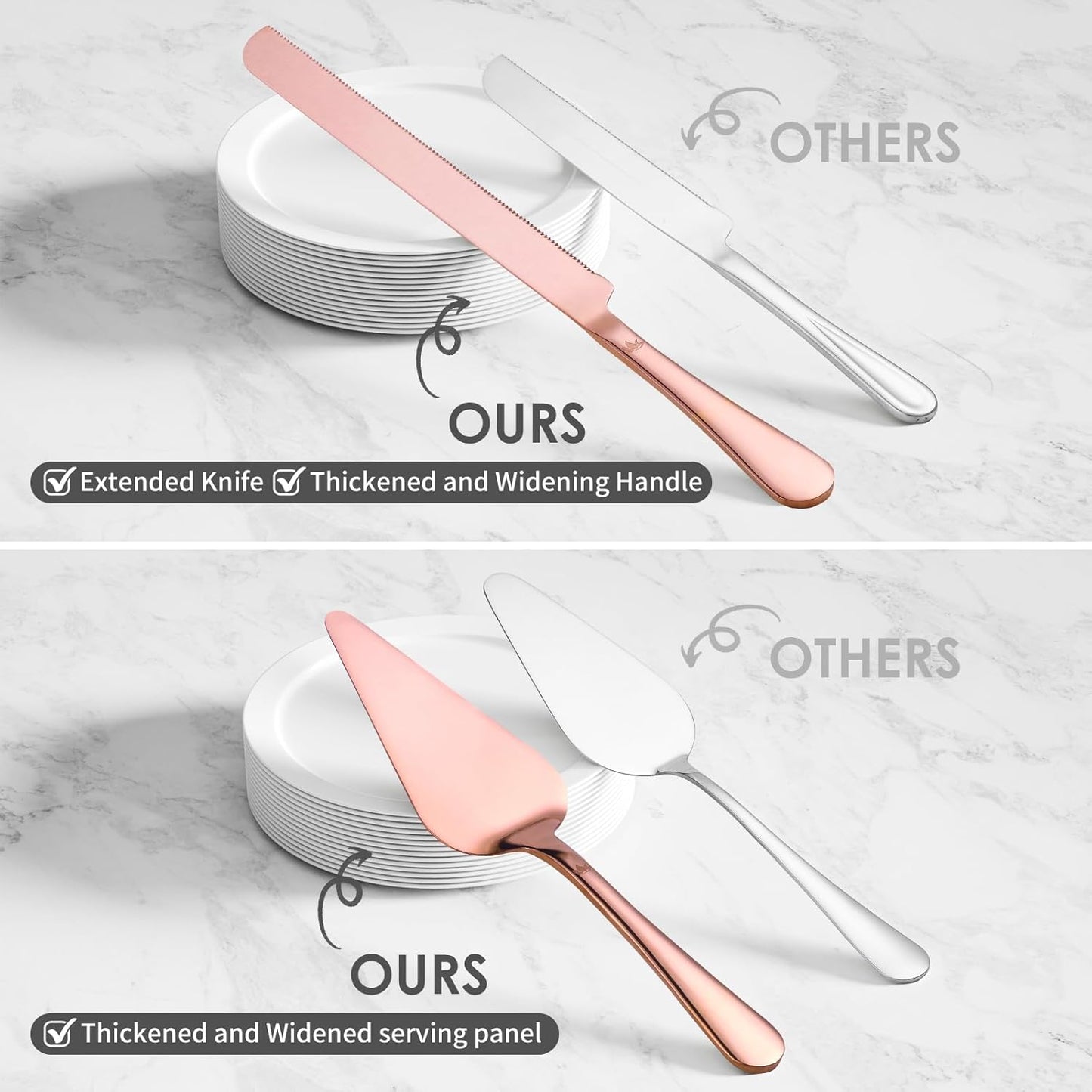 SANEXC Cake Cutting Set for Wedding - Extended Cake Knife And Server Set Thickened Stainless Steel Cake Cutter and Pie Spatula Great for Birthday Anniversary Christmas Gift Silver 2 Pcs