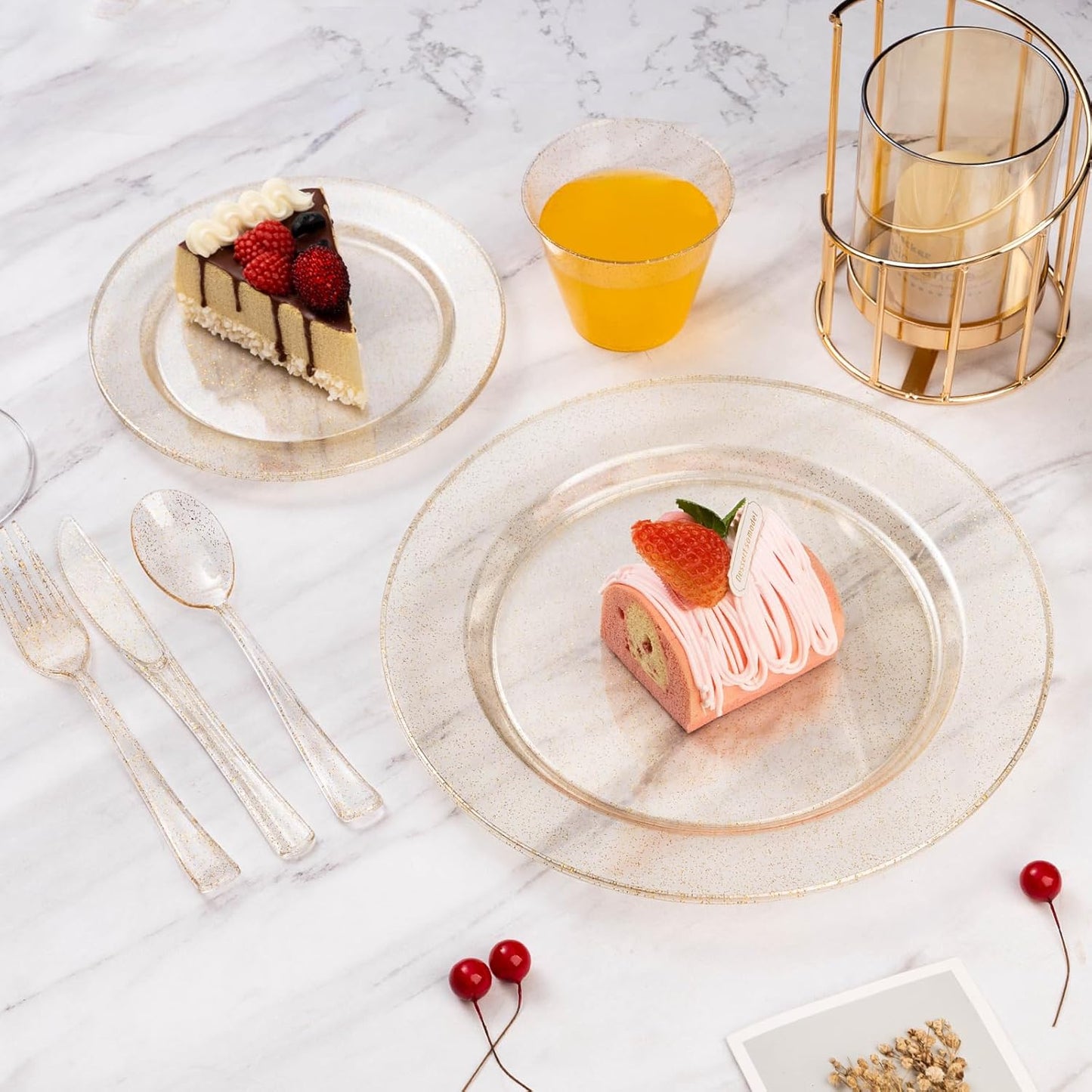 Goodluck 200PCS Gold Plastic Plates, Heavy Duty Disposable Gold Plates with 100 10.25 inch Dinner Plates and 100 7.5 inch Dessert Plates for Party, Holiday, Wedding, Thanksgiving