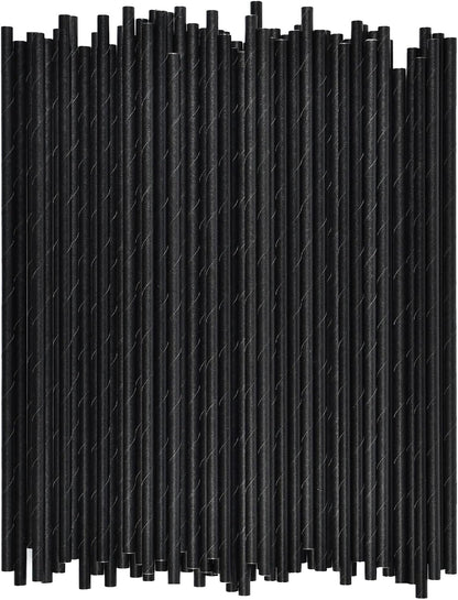 Black Paper Straws, Solid black/250 Bulk, Biodegradable Paper Drinking Straws for Cocktail, Drinks, Bars and Restaurant, 7.75"x0.24"