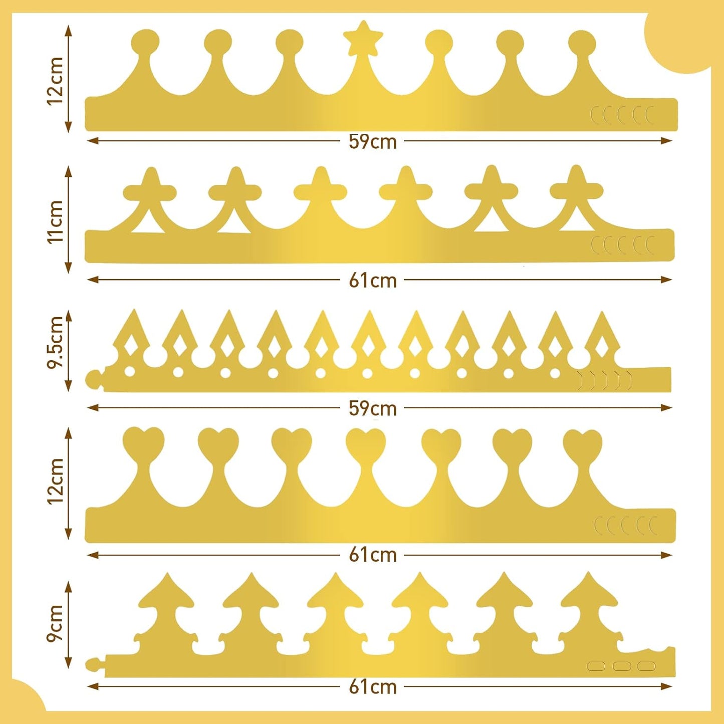 34 Pieces Golden Paper Princess Prince Crowns for Kids Birthday Party Hats Gold for Boys Girls DIY Crown Supplies (Stylish Style)
