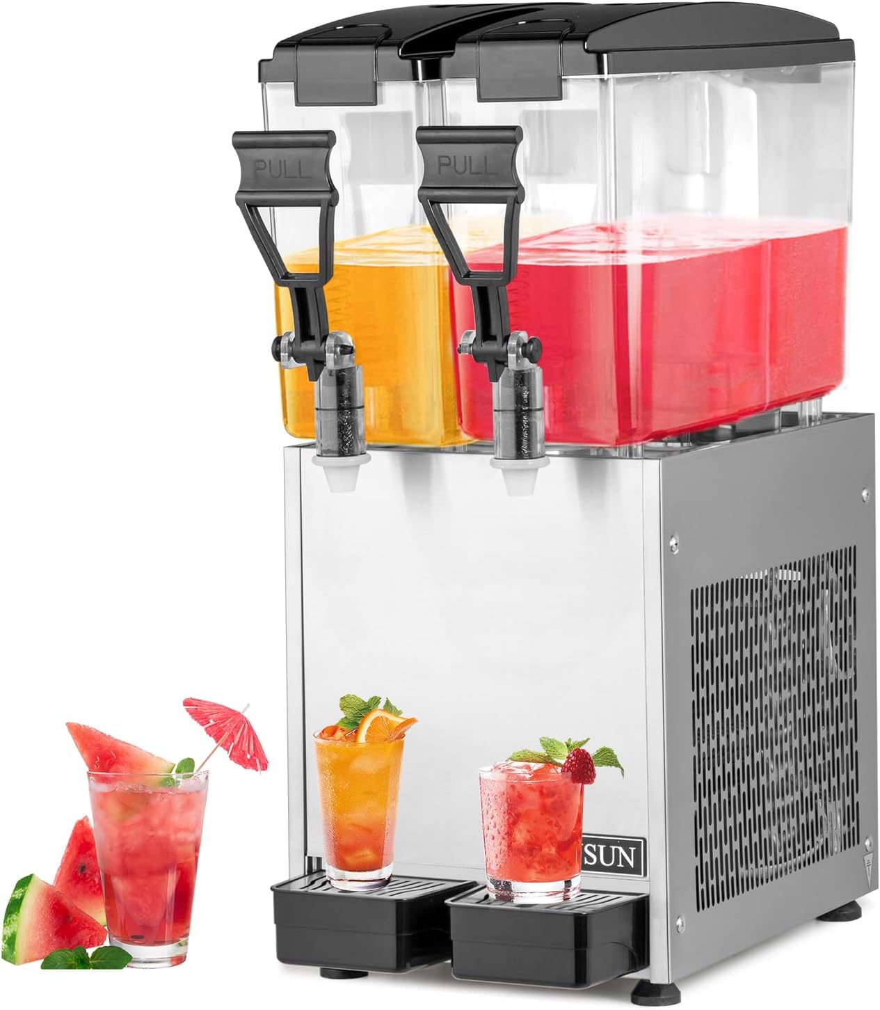 ROVSUN 9.6 Gallon/36L Commercial Beverage Dispenser Drink Dispenser, 18L X 2 Tanks Commercial Juice Dispenser Stainless Steel with Thermostat Controller for Home Restaurant Bar Party 110V/60HZ