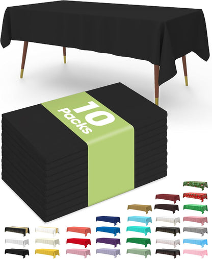 Pureegg Plastic Table Cloth 10 Pack, 54 x 108 Inch Disposable Table Cloths for Party, Picnic and Wedding, Rectangle, White - Colors B