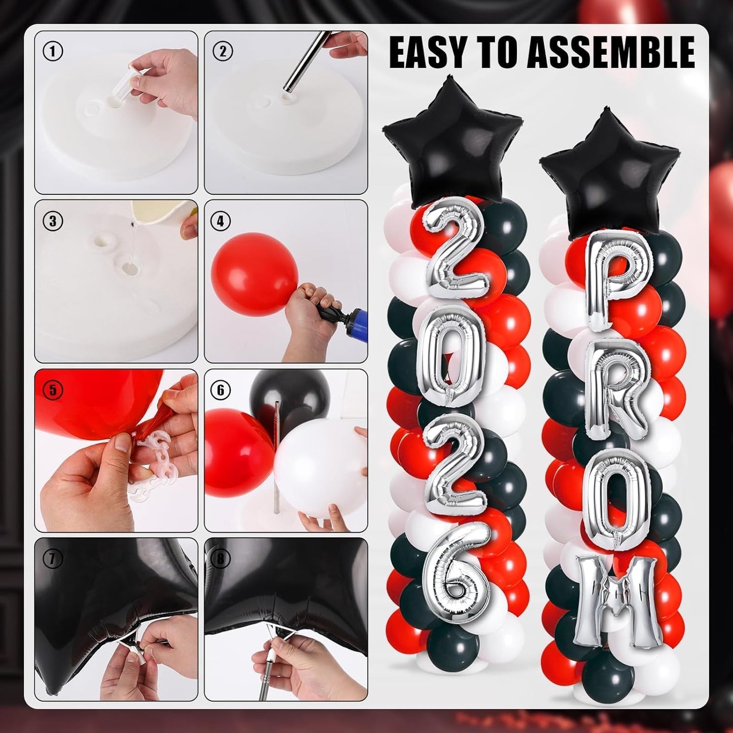 2 Sets Graduation Balloon Column Stand Kits with Balloons 2026 Grad Themed Decoration Navy Blue Balloon Tower Stand Kit for Grad High School & College Celebration Party Decor