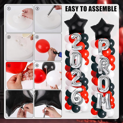 2 Sets Graduation Balloon Column Stand Kits with Balloons 2026 Grad Themed Decoration Navy Blue Balloon Tower Stand Kit for Grad High School & College Celebration Party Decor
