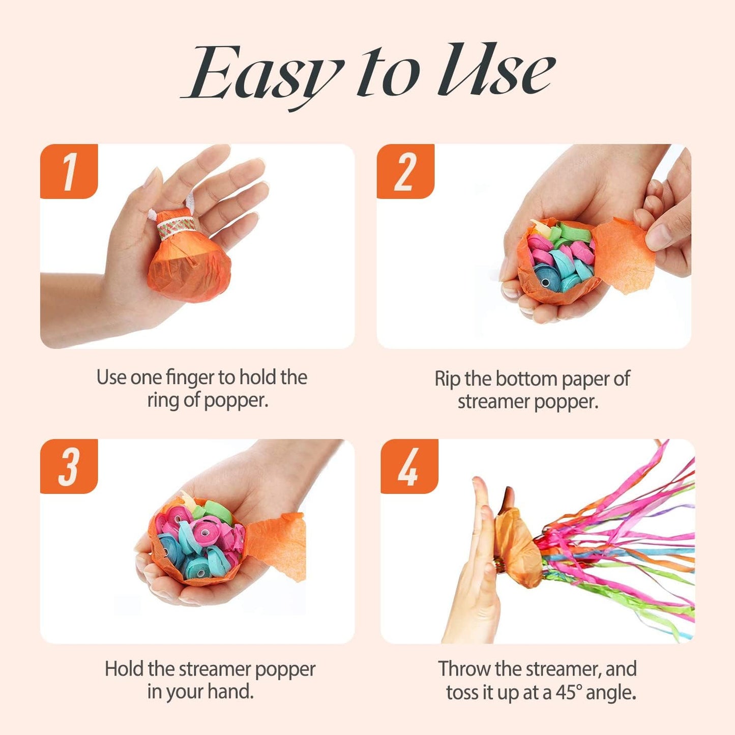 10Pack Colorful Streamer Poppers, No Mess Multi-Color Paper Crackers, Hand Throw Confetti Streamers for Birthday, Wedding, Party Celebrations