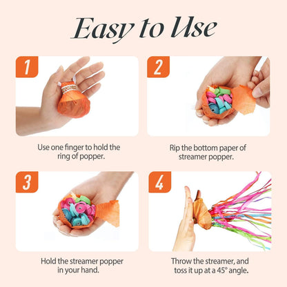 10Pack Colorful Streamer Poppers, No Mess Multi-Color Paper Crackers, Hand Throw Confetti Streamers for Birthday, Wedding, Party Celebrations