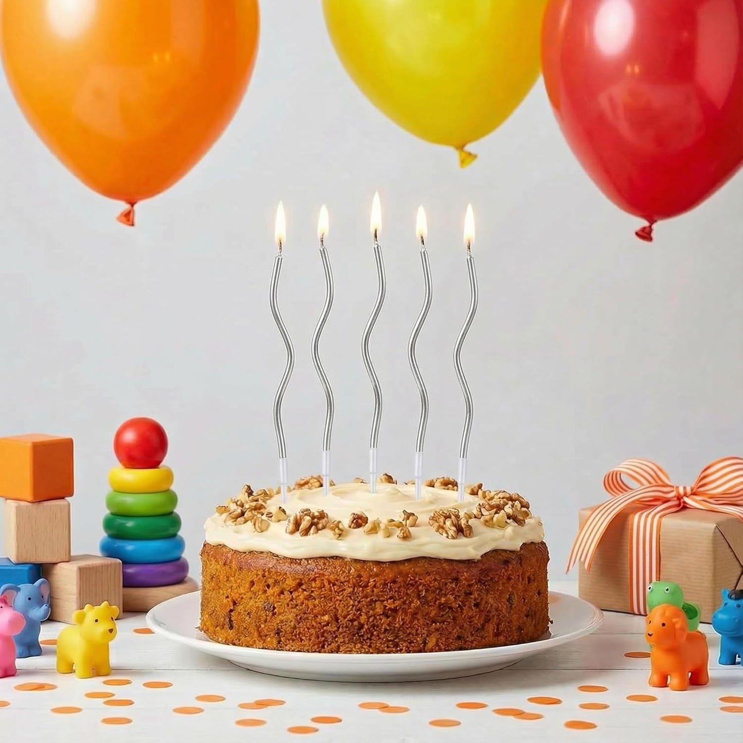 12-Count Spiral Birthday Candles, Long Twisty Gold Party Candles with Candle Holders, Long Burning for Weddings, Birthdays, Party Decorations, Cupcakes, Anniversary and Meetups (Gold)