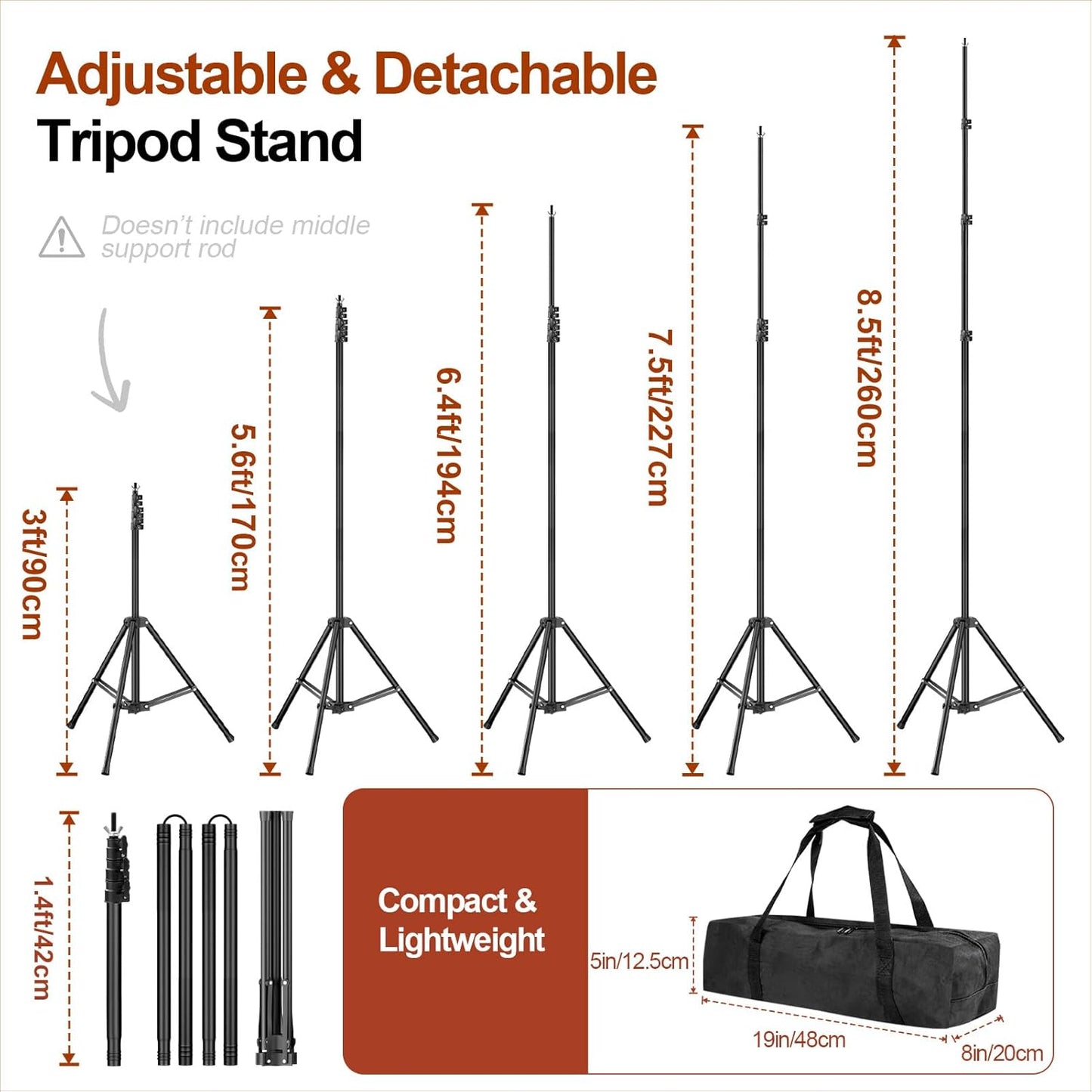 Backdrop Stand 10x7ft(WxH), Photo Studio Adjustable Background Stand Support System Kit with 8 Crossbars, 8 Clamps and Carrying Bag for Parties, Wedding, Photography, Decoration