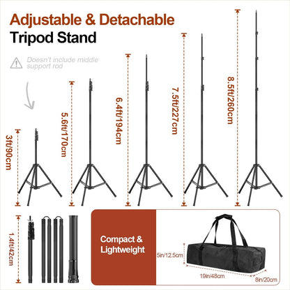Backdrop Stand 10x7ft(WxH), Photo Studio Adjustable Background Stand Support System Kit with 8 Crossbars, 8 Clamps and Carrying Bag for Parties, Wedding, Photography, Decoration