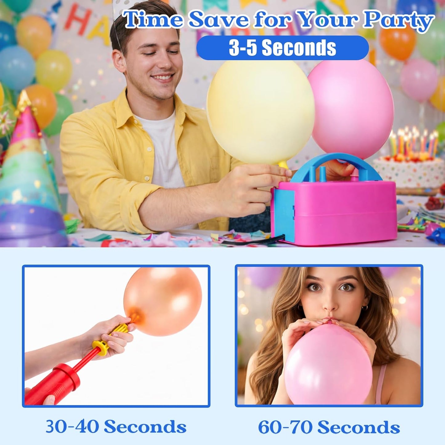 Balloon Pump Electric with Dual Nozzles & Tying Tool - Portable Inflator for Party Balloons, Gender Reveal, Baby Shower, Holidays