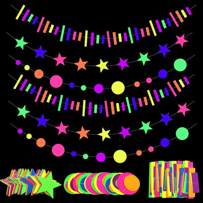 508ft UV Neon Paper Garland Crepe Streamers Glow in The Dark Party Supplies Garland Neon Party Decorations Streamers for Blacklight Reactive Fluorescent Wedding Birthday Party Decorations