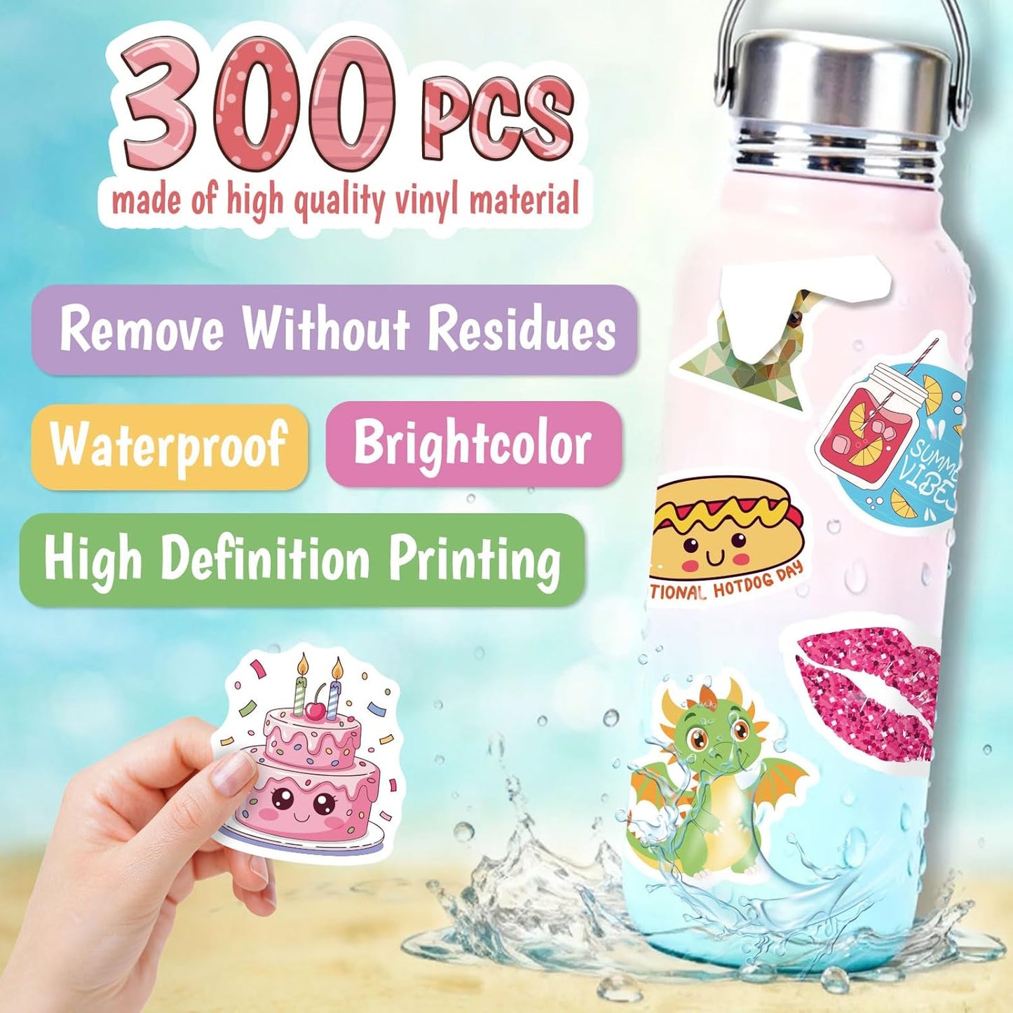 Wninbu 200 PCS Cute Stickers for Kids,Water Bottle Sticker Pack for Teens Girls Boys,Waterproof Vinyl Animal Stickers for Water Bottles,Skateboard,Laptop Students Classroom Decor Prizes (Cute 200 pcs)