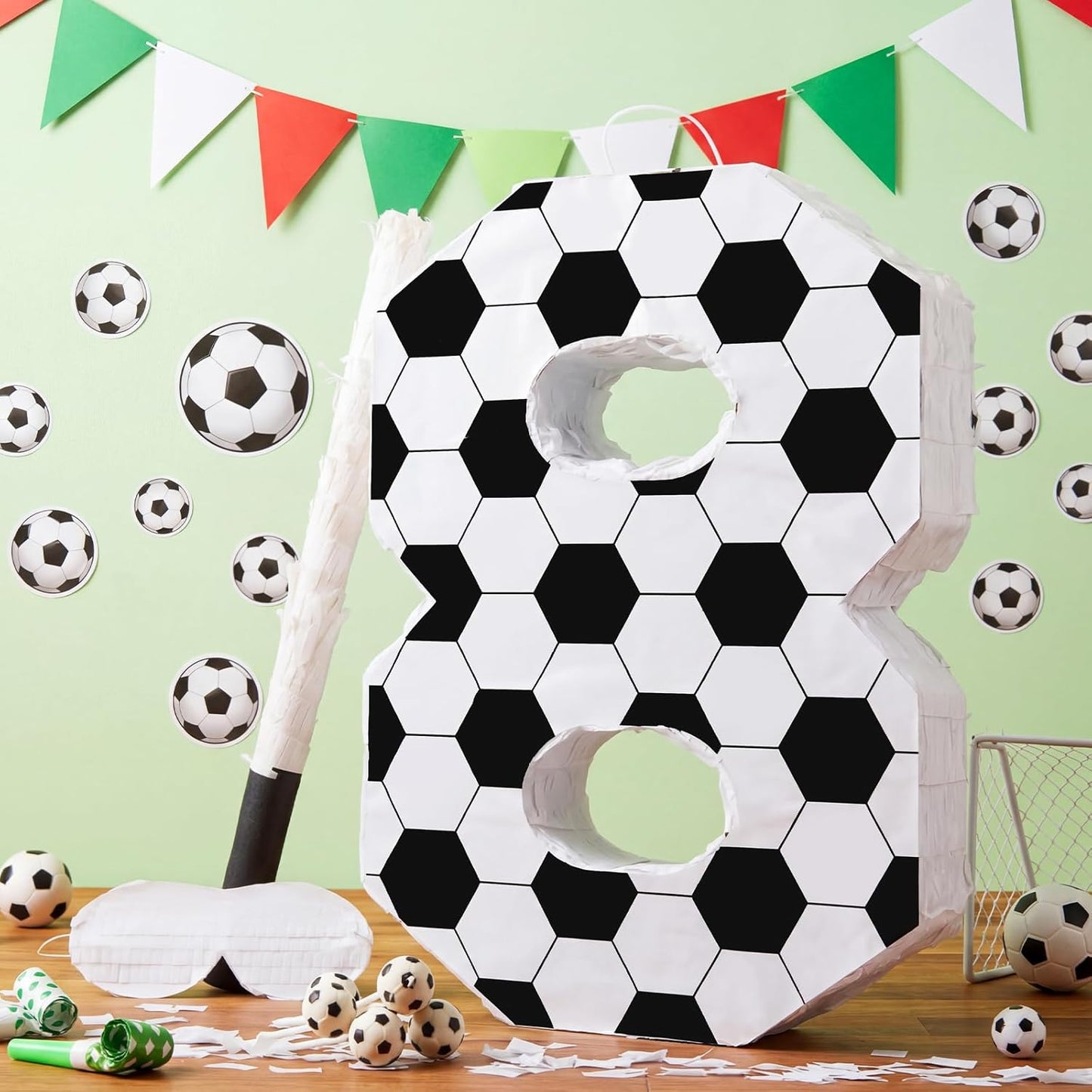 Gemscream Number 9 Soccer Piñata Bundle with Blindfold and Stick Small Piñata Party Decoration for Mexican Fiesta Cinco De Mayo School Anniversary Football Party Celebration Gift 15.75 x 11 x 2.8 in