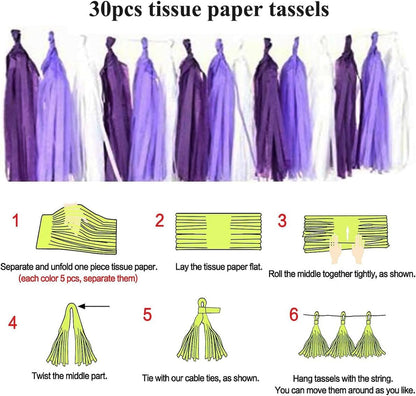 30pcs Paper Tassels Garland Banner Tissue Paper Tassel DIY Hanging Paper Decorations Party Tassel Garland Decor Baby Shower Nursery Wedding Festival Baby Shower Decoration(30, White)