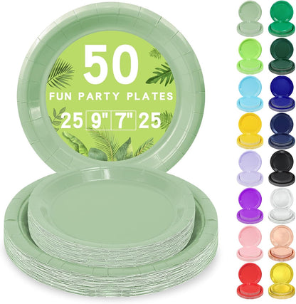 LANLISA 50 Pcs Pink Paper Plates Disposable, 25-9" & 25-7" Disposable Birthday Cake Dessert Plates For Valentines Day, Baby Shower, Easter Party, Mothers Day Party Supplies