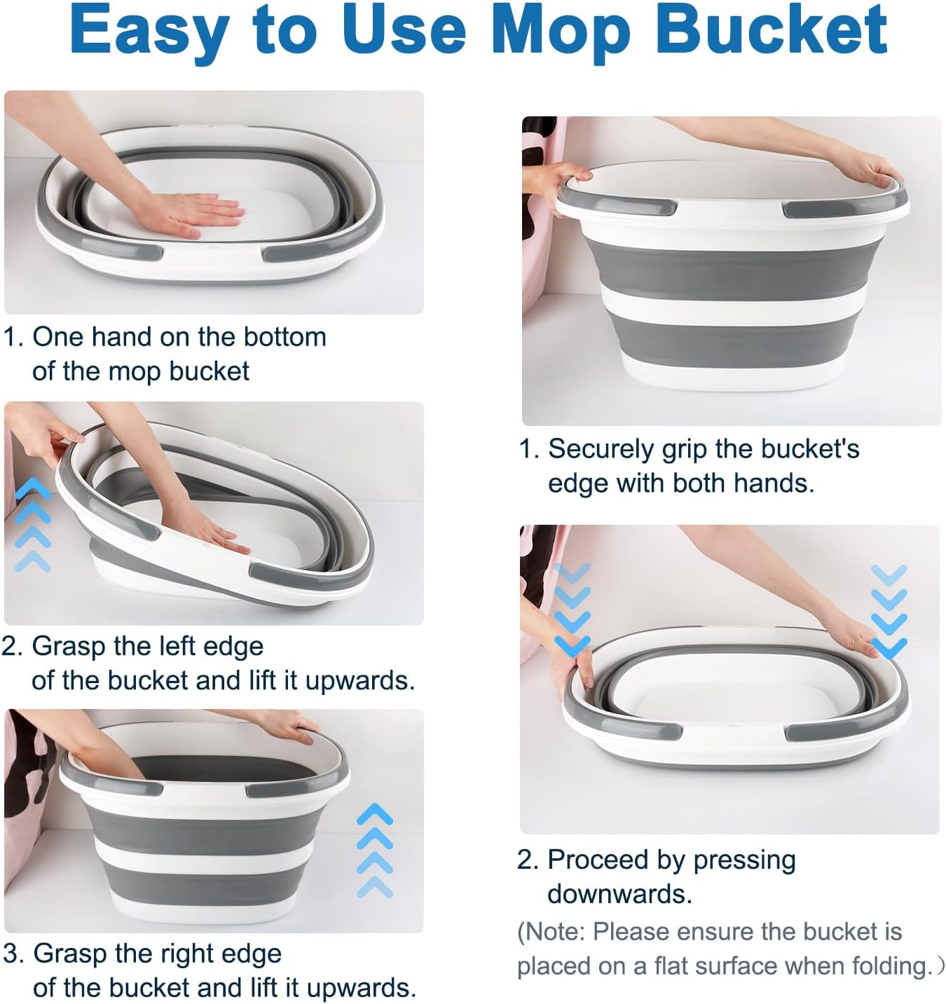 Collapsible Bucket for Cleaning, 4.2 Gallons Mop Bucket with Handle for Floor Window Car Washing, Silicone Ice Buckets for Parties Camping Fishing Beach, RV Laundry Storage Household Cleaning Supplies