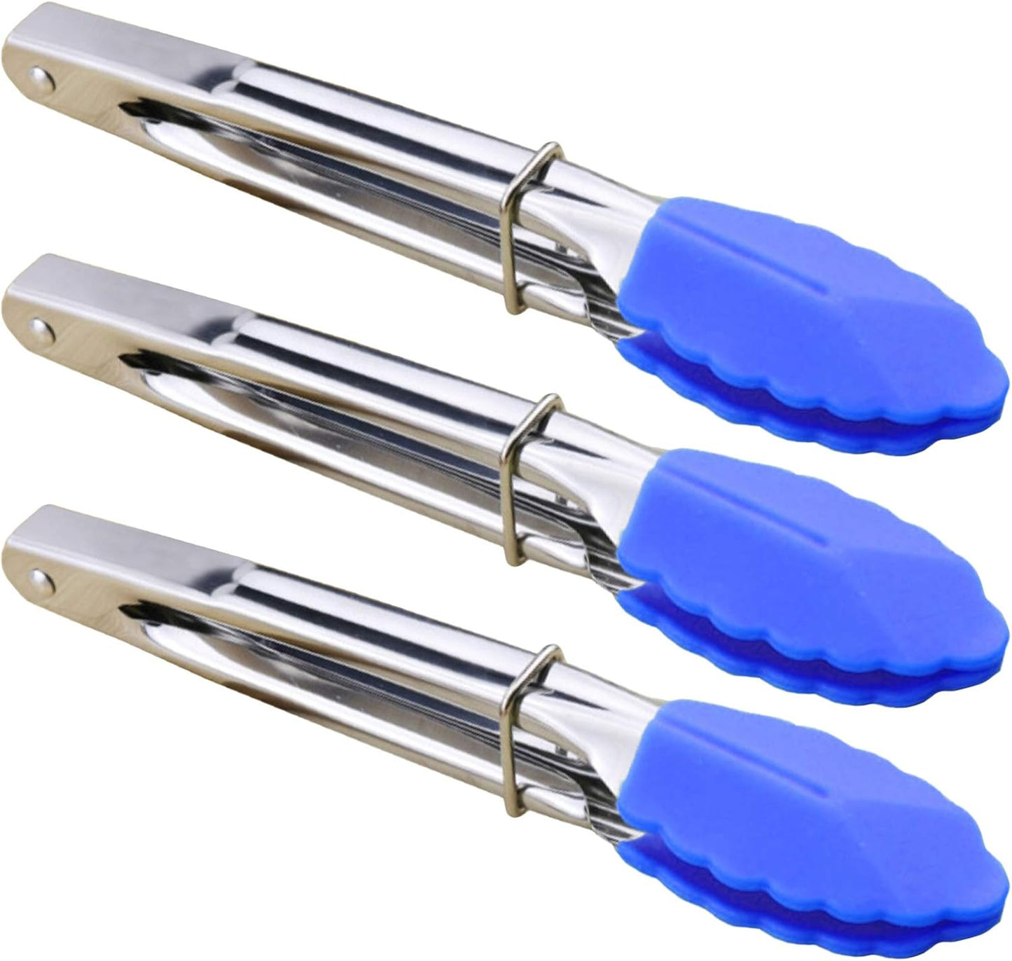 HINMAY Small Tongs with Silicone Tips 7-Inch Mini Serving Tongs, Set of 6 (Green Red Blue Purple Pink Orange)