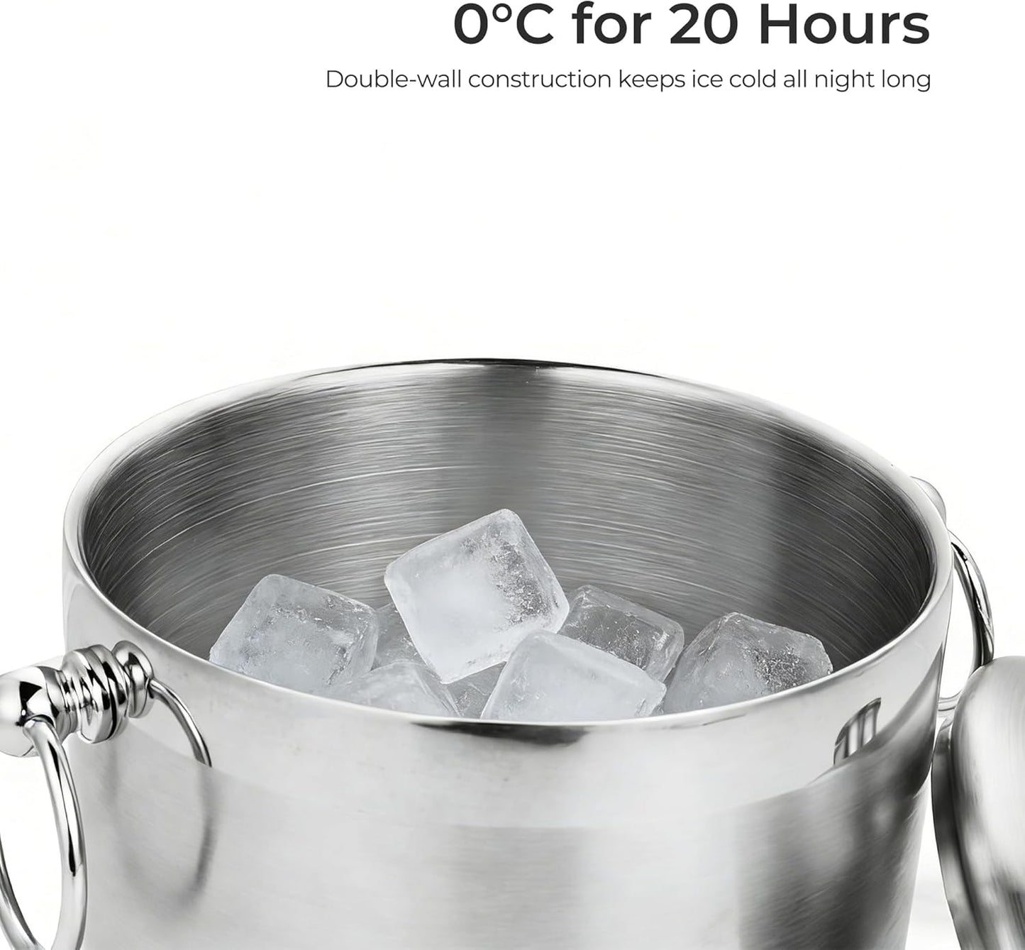 Fortune Candy Insulated Ice Bucket - Double Walled Stainless Steel Ice Bucket with Ice Tongs, Scoop, Lid, and Exclusive Handmade Nylon Holder - 2.8 L (Black)