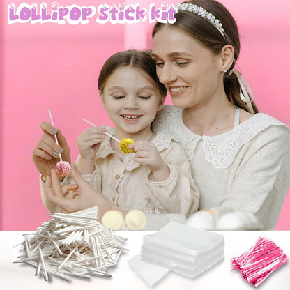 Basquei Cake Pop Sticks 6 Inches, Cake Pop Bags (3.9"X4.7"), Pink Metallic Twist Ties, 300 Pcs Cake Pop Kit Used for, Lollipops Cake, Candies, Chocolates Making Tools