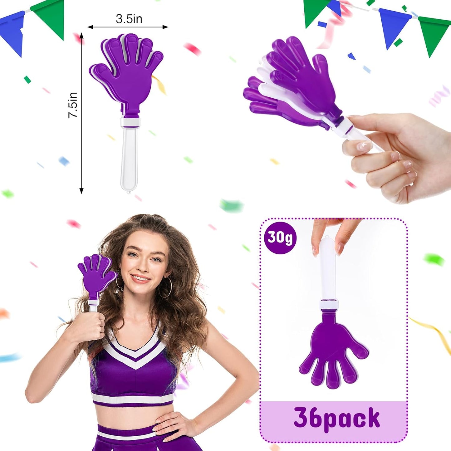 Junkin 48 Pcs Hand Clappers Bulk 7. 5 x 3. 5 Inches Noise Makers Party Favors Clapping Noise Maker Clacker for Birthdays Game Prizes Rewards Football Sporting Events Cheers Supplies (Black,White)