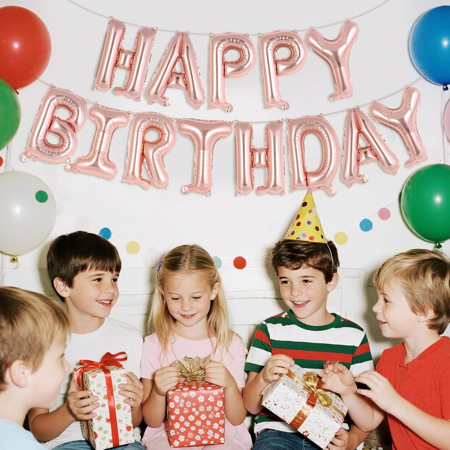 Happy Birthday Balloons Banner, Foil Balloon Personalized Name Letters Balloons Sign Birthday Party Decorations for Women Men Boys Girls Cream
