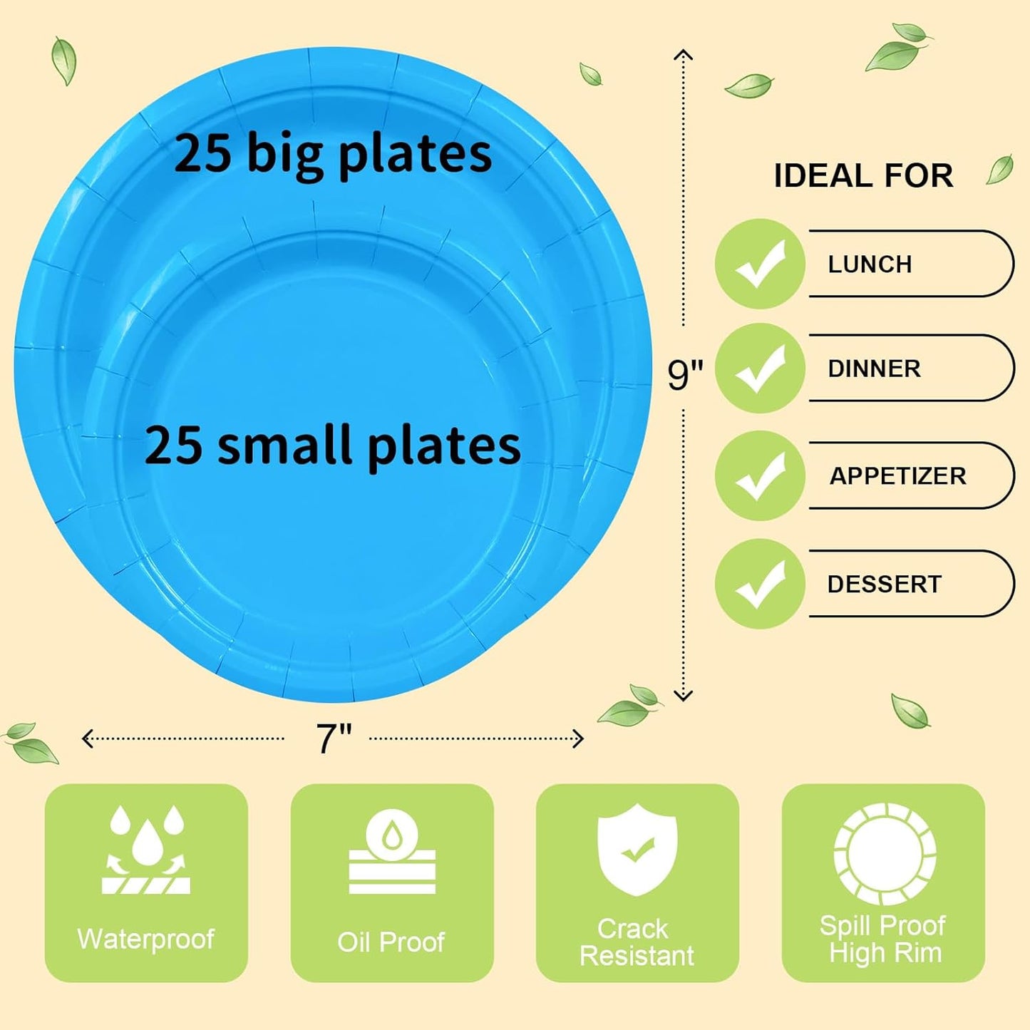 LANLISA 50 Pcs Pink Paper Plates Disposable, 25-9" & 25-7" Disposable Birthday Cake Dessert Plates For Valentines Day, Baby Shower, Easter Party, Mothers Day Party Supplies