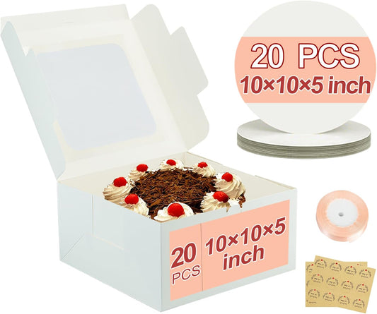 30pcs Cake Boxes with Window,10x10x5 Inches Bakery Boxes Treat Cookie Dessert Boxes Pastry Box for Cake,Chocolate Covered Strawberries,Cupcakes,Donuts,Baked Goods
