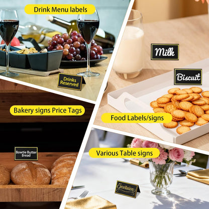 25 Pcs Place Cards for Table Setting - 2'' x 3.5'' Black with Gold foil Trim Table Place Cards - Folded Table Tents Card Name Cards for Food Buffet, Wedding, Bakery Banquet, Party, Events Celebration