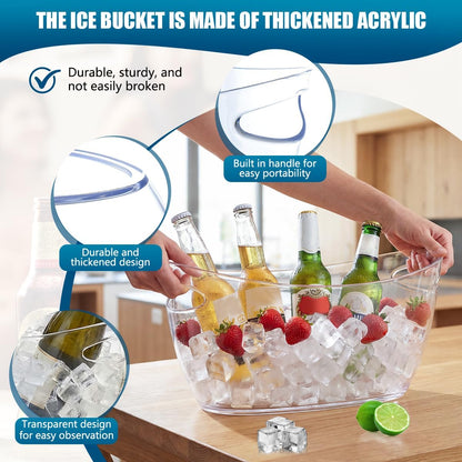 OBTANIM Clear Acrylic Ice Buckets Large Champagne Drink Cooler Storage Ice Tub with Scoops for Beer Cocktails Wine Beverage Home Parties Bar Cooling Supplies