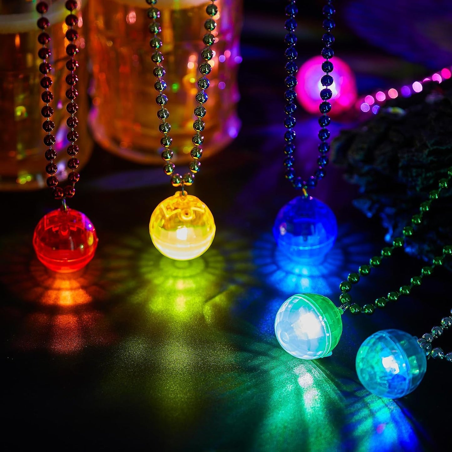 Sasylvia 12 Pcs LED Disco Ball Necklaces Light up Bead Necklaces 70s Disco Party Favors Glow in The Dark Bead Jewelry Costume Accessories for New Year Party Dance Supplies(Silver, Colorful)