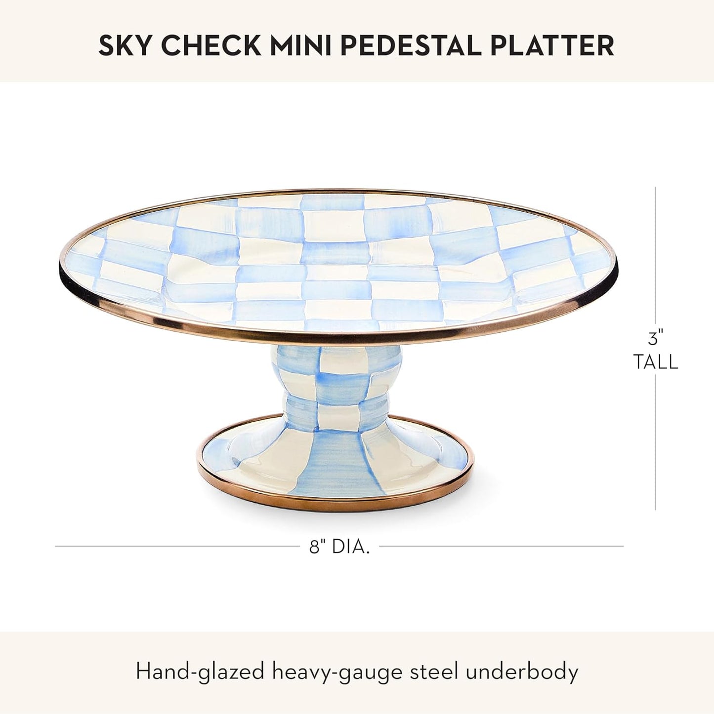 MACKENZIE-CHILDS Enamel Pedestal Platter, Round Cake Stand, Large, Black-and-White Courtly Check