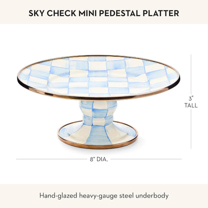 MACKENZIE-CHILDS Enamel Pedestal Platter, Round Cake Stand, Large, Black-and-White Courtly Check
