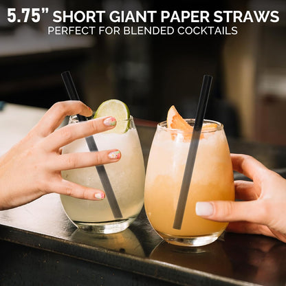 5.75 inch Orange Paper Cocktail Straws, Short Disposable Drinking Straws 500 Counts, Unwrapped - Compostable