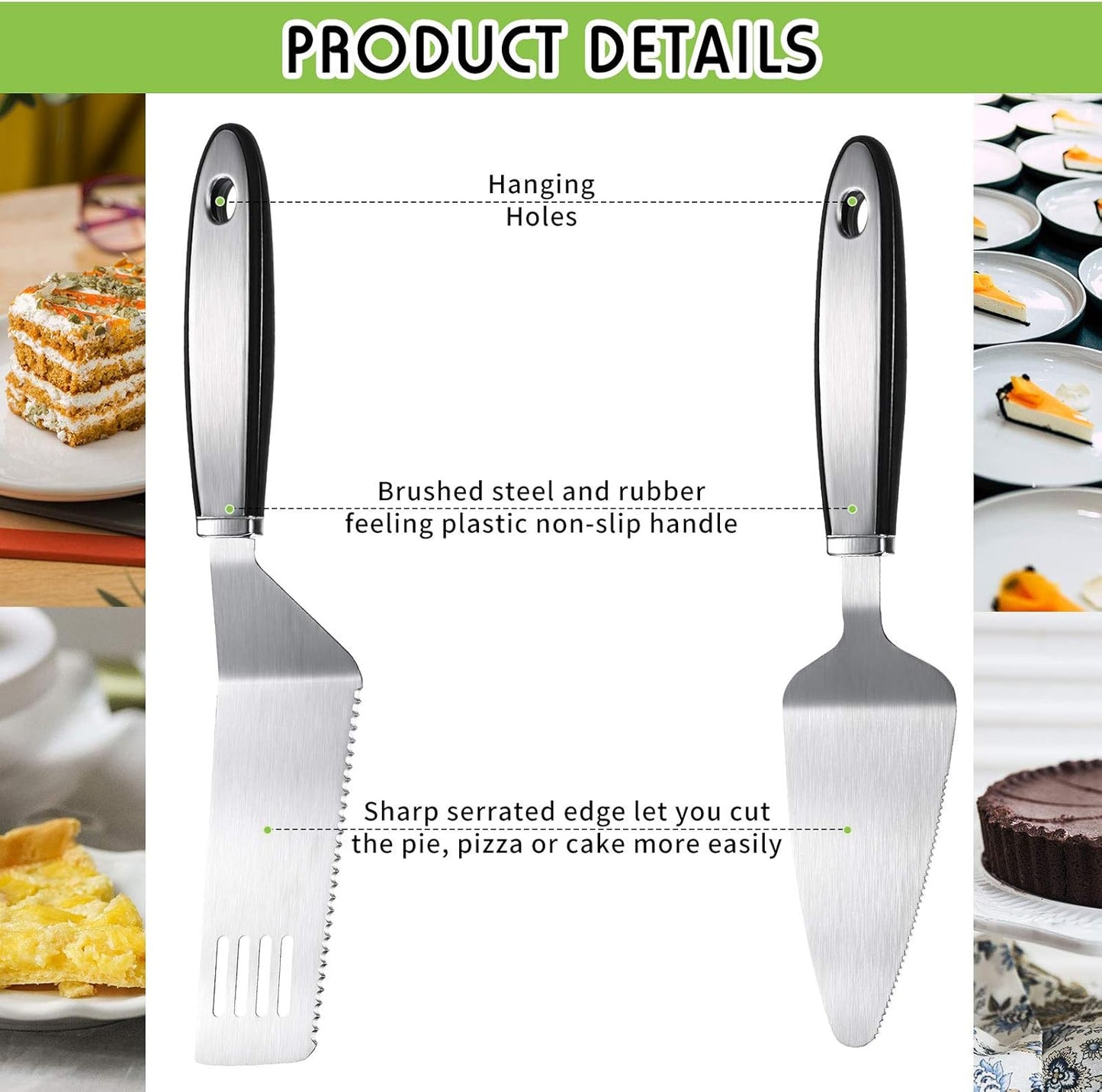 Patelai 2 Pcs Cake Cutting Set, Mother's Day & Graduation Party Supplies, Stainless Steel Cake Pie Server, Knife with Serrated Pastry Cutter for Wedding, Birthday, Summer Serving Pizzas Tart Desserts