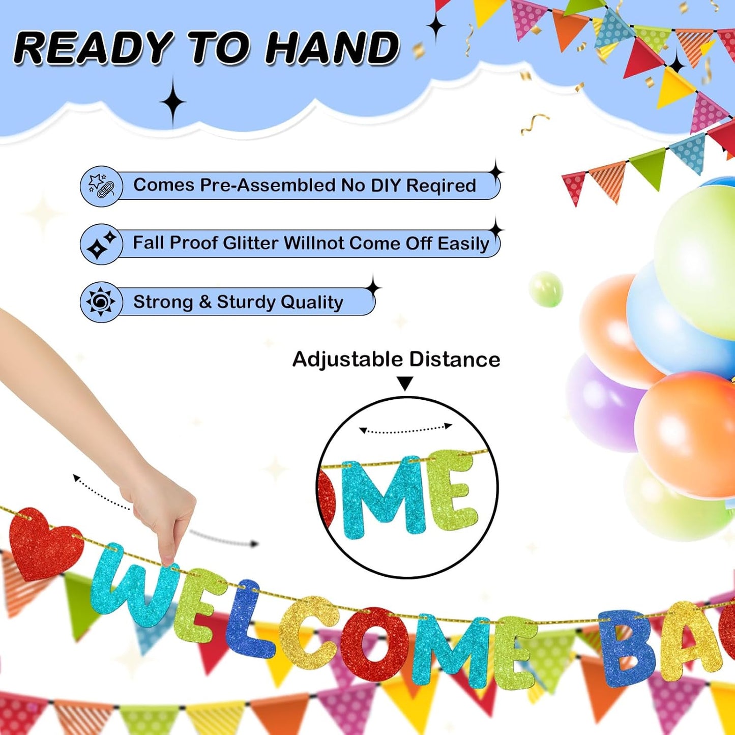 Fulmoon Pre Strung Welcome Back We Missed You So Much Banner, NO DIY, Glitter Welcome Home Celebration Decorations Family Gathering, Back to School, Military Homecoming Decoration(Dark Blue)