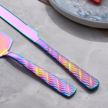 Rainbow Cake Cutting Set, Stainless Steel Cake Knife and Server, Cake Pie Cutter Set for Wedding, Birthday, Party