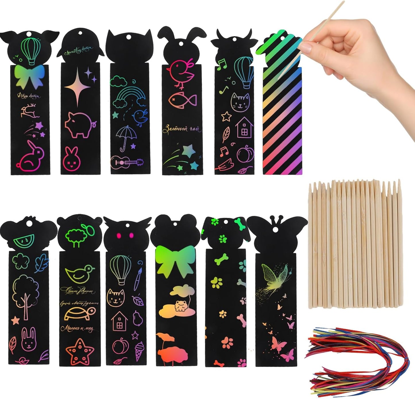 Christian Rainbow Scratch Bookmarks,Easter Basket Stuffers,Party Favors 60 Ribbons 30 Bamboo Stylus Bible Art Crafts Sunday School Crafts Christmas Scratch Off Cards Religious Gifts