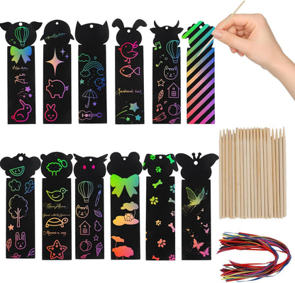 Christian Rainbow Scratch Bookmarks,Easter Basket Stuffers,Party Favors 60 Ribbons 30 Bamboo Stylus Bible Art Crafts Sunday School Crafts Christmas Scratch Off Cards Religious Gifts