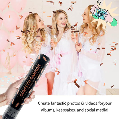 6 Pack Rose Gold Confetti Poppers, 12 Inch Confetti Cannon Party Poppers Shooters for Gender Reveal, Birthday, Wedding, Graduation, Anniversary, Parties, Christmas, New Year's Eve