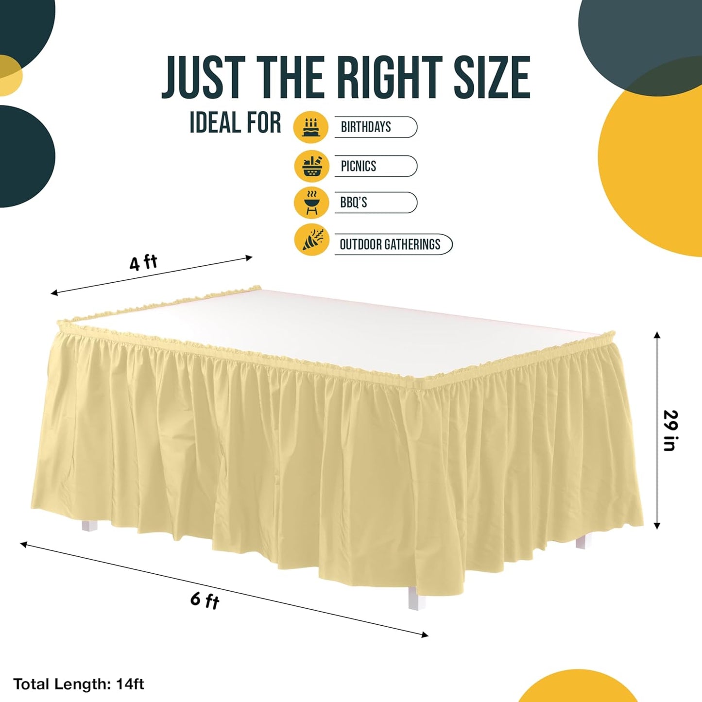 Exquisite Ruffle Table Skirt Black 6 Pack 14 Ft Long Table Skirts for Rectangle Tables 6ft Plus or Round Tables Skirts with Adhesive Strip for Gender Reveal Decor & Happy Birthday Parties