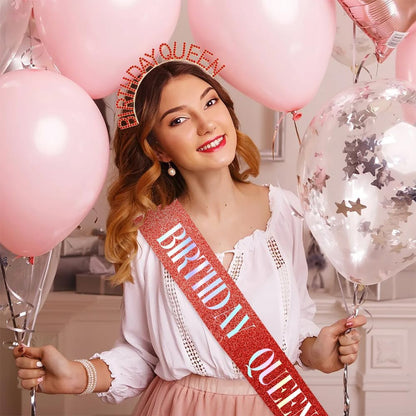 Birthday Sash & Crown for Women - Tiara Headband, Girls' Decorations Accessories